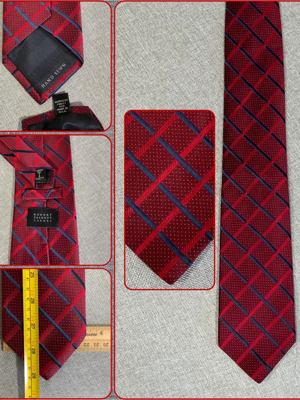 Robert Talbott Carmel Silk Tie Burgundy Navy Lattice USA